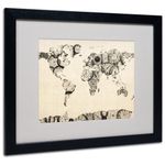 Trademark Fine Art Old Clocks World Map Artwork by Michael Tompsett in Black Frame, 16 by 20-Inch