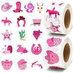 Andi Cppss Western Cowgirl Roll Stickers - 1000PCS Cowgirl Day Stickers Pink Cowgirl Hat Western Girls Boots Birthday Party Stickers Cowgirl Stickers for Envelope Card Decorations Boxes Party Supplies