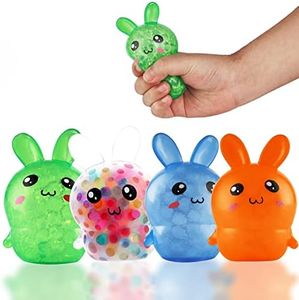 Easter Basket Stuffers, 4 Pack Squishy Easter Bunny Stress Balls for Kids Adults, Teen Easter Basket Stuffers, Easter Toys Stress Relief Fidget Balls Filled with Water Beads,Easter Basket Ideas Gifts