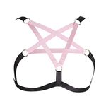 Women's Body Harness Pentagram Bra Elastic Adjustable Gothic Carnival Plus Size Adjustable Clothing Accessories, Black+pink, 30