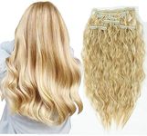 Curly Clip in Hair Extensions 6 pcs Synthetic Clip in Extensions Blonde Clip on Hair Extensions Full Head Long Wavy Clip in Hair Pieces for Women 22 Inch Mix Blonde