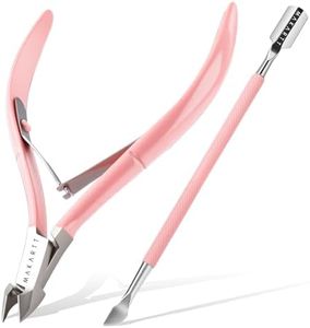 Makartt Cuticle Trimmer with Cuticle Pusher - Stainless Steel Cuticles Nipper with Dual Spring, Ergonomic Handle, 7mm Blade & Dual-Ended Pusher for Nail Care & Gel Removal, Pink