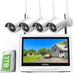 Cromorc Wireless Security Camera System 12.5" Monitor,Home Business Surveillance Expandable 10CH NVR,4pcs 5MP Outdoor Indoor Night Vision 1-Way Audio Camera,Human Detection 3TB HDD