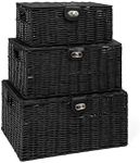 Arpan Set of 3 Resin Woven Storage Basket Box with Lid & Lock (Black)