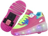 SDSPEED 7 Colors LED Rechargeable Kids Roller Skate Shoes with Single Wheel Shoes Sport Sneaker