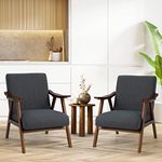 Giantex Mid-Century Modern Accent Chair Set of 2 - Comfy Upholstered Lounge Chair with Arms, Anti-Slip Felt Pads, Wooden Frame Soft Padded Arm Chairs for Living Room, Bedroom, Office, Study, Gray