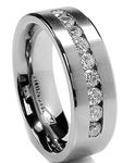 8 MM Men's Titanium Ring Wedding Band with 9 Large Channel Set Cubic Zirconia CZ Size 10