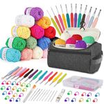 Crochet Kits for Beginners Adults Crochet Kit 15Pcsx25g Crochet Yarns Ergonomic Metal Crochet Hooks 2mm-8mm Knitting Accessories Tools Storage Case Needles Crochet Starter Kit-Grey