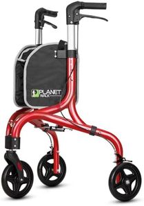 Planetwalk Premium 3 Wheel Rollator Walker for Seniors - Ultra Lightweight Foldable Walker for Elderly, Aluminum Three Wheel Mobility Aid, Brilliant Red