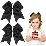 Whaline 8 Inch Cheer Bows Black Jumbo Cheerleading Bow with Ponytail Holder Large Christmas Bow Hair Ties Band Hair Accessories for School Girl Toddlers Women Outfit Uniform, 2 Pack