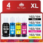 Toner Kingdom 102 104 ecotank 4-colour Multipack Compatible for Epson 104 Ink Cartridges or Epson 102 Ink Bottle EcoTank ET-2710 ET-2720 ET-2750 ET-3750 ET-2850 ET-4750 ET-2820 ET-2726 ET-4700, 4 Pack