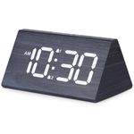 Odokee Wooden Digital Alarm Clock for Bedroom: Electric Desk Clock with Large LED Display - Gray