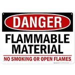 Danger Flammable Material No Smoking Or Open Flames Sign, 10x14 Inches, Rust Free .040 Aluminum, Fade Resistant, Made in USA by My Sign Center