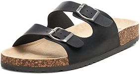 Alpine Swiss Mens Double Strap Contour Sandals | Adjustable Buckle Slides | Vegan Leather Footbed Sandals | Ergonomic Cork-Inspired Sole | Casual Summer Footwear Slip On Slides with Buckles BLK 9