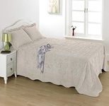 Diana Cowpe Double Cream Cosmos Fleece Quilted Bedspread Set Throw Blanket 240cm x 260cm With 2 Pillow Sham 74cm x 48cm