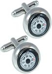 COLLAR AND CUFFS LONDON - PREMIUM Cufflinks with PRESENTATION GIFT BOX - Mini Magnetic Compass - Brass - White Round Face - Fully Rotating Compass - Silver Coloured Exterior