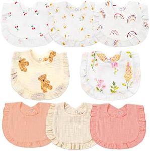 duludulu Muslin Baby Bibs for Baby Girls, Muslin Bibs Drool Bandana Bibs (Print white)