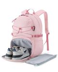 BAGSMART Casual Daypack Backpack, Black, 02-pink, 15.6 Inch, Outdoor Gym Backpack With Shoe Compartment and Laundry Pouch