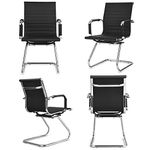 Giantex Conference Chair Set of 4 Heavy Duty PU Leather W/Protective Arm Sleeves and Sled Base Office Chair for Waiting Room,Conference Room,Guest Reception Guest Chairs (4 Pack, Black)