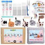 IMZAY Needle Felting Kit for Making 6 Cat- Wool Felting Tools Set with Needle Felting Needles, Felting Working Mat, Manual, Awl, Fingercots, Scissors and Other Supplies for Wool Craft