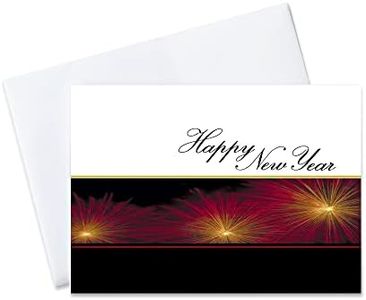 CEO Cards - New Year Greeting Cards (Firework Burst), 5x7 Inches, 25 Cards & 26 White with Gold Foil Lined Envelopes (N1002)
