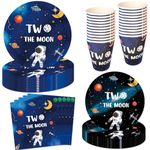 LetDec 60Pcs Two the Moon Birthday Decorations 2 the Moon Party Paper Plates Napkins Cups for Outer Space/Galaxy Astronaut/Space Man/Robot UFO Theme Baby Boys 2nd Birthday Party Supplies Decorations