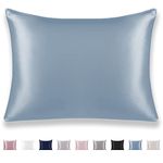 Texbee 100% Mulberry Silk Pillowcase for Hair and Skin with Hidden Zipper, Both Side 23 Momme Silk, Queen Size 1 Pack Gifts for Women Men (50x75CM, Flint Blue)