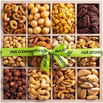 NUT CRAVINGS Gourmet Collection - Diwali & Halloween Treats Mixed Nuts Gift Basket in Reusable Wooden Tray + Green Ribbon (12 Assortments) Arrangement Platter, Healthy Kosher USA Made