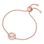 Michael Kors Brass and Pavé Crystal MK Logo Chain Bracelet for Women, Color: Rose Gold (Model: MKJ7321791), Standard, Metal, crystals