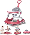 Baby Walker with Wheels 5 in 1 Foldable Activity Center with Mute Wheels Adjustable Heights Anti-Fall Push Walkers for Boys Girls Safe Infant Toddler Walker with Footrest for 6-24 Months