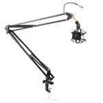 Pyle Suspension Mic Boom Stand Pro - Scissor Spring Arm Microphone Stand with Shock Mount, Adjustable Tilt & Extension, Perfect for Podcasts, Streaming, DJ Studio, Extends 3.9 ft