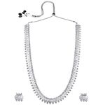 Peora Silver Plated South Indian Traditional Bridal Long Maharani Coin Necklace Earrings Jewellery Sets for Women and Girls