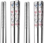 RIANZ Metal Chopsticks Reusable Dishwasher Safe, Chinese Japanese Korean 316 Stainless Steel Chopstick, Square Fancy Color Laser Engraved Chopstick for Cooking Eating, Non-slip 1 Pair (Style 4)