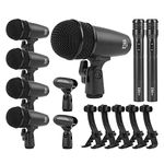 XTUGA New MI7 7-Piece Wired Dynamic Drum Mic Kit Whole Metal- Kick Bass Microphone Set Use for Drums Vocal Other Instrument Complete with Thread Clip Inserts Mics Holder