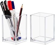 Clear Acrylic Pen Holder, Makeup Brush Holders, Pencil Holder for Desktop Stationery Organizer, Clear Pen Cup for Office Desk Accessories, School, Home Supplies - 2 Pack