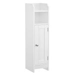 VASAGLE Slim Bathroom Floor Storage Cabinet with Door and Shelves, Freestanding Bathroom Storage Unit, Narrow Bathroom Toilet Paper Storage Cabinet, Adjustable Shelves, White BBC310W01