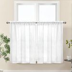 White Small Curtains, 2 Panels Cafe Curtains, Kitchen Curtains, Small Window Curtains, Translucent Short Curtains for Small Windows Bathroom Bedroom Living Room Basement Laundry Room, 65x90cm