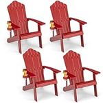 ORALNER Outdoor Adirondack Chair with Cup Holder, Set of 4 Plastic Resin Outdoor Deck Chair, 380 LBS Capacity, for Patio, Backyard, Porch, Balcony, Poolside, Garden, Lawn, Firepit (4, Red)