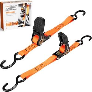 WELLUCK Boat Trailer Transom Tie Down Straps 2400 LBS, 1 Inch x 4 FT Heavy Duty Retractable Ratchet Straps Tie Downs to Trailer Marine Jet Ski Pontoon, with Quick Release Buckle & Anti-Scratch Hooks