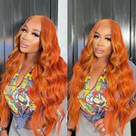 X-Tress 26" Ginger Lace Front Wig Body Wavy Hair Synthetic Wig for Women 13x4x1 Natural Ginger Hair Long Wig Pre-Plucked Baby Hair Middle Part Wig Orange Hair Replacement Wig Soft Hair Fiber(Ginger)
