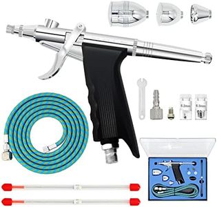 RJ-Global Double Action Airbrush Kit, Trigger Air Brush Spray Gun with 0.3, 0.2, 0.5mm Needles, 3 Sets Nozzles, Air Cap, 2cc/5cc/13cc Paint Cup, Air Hose, for Tattoo, Makeup, Nail, Model, Art Hobby