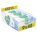 Pampers Harmonie Aqua Baby Wipes Plastic Free 9 Packs, 432 Baby Wet Wipes, Help restore natural skin pH, with 99% Water