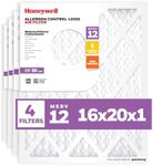 Honeywell 16x20x1 MERV 12 Electrostatic Pleated HVAC AC Furnace Air Filter (4-Pack) | Replacement Filter for Home Use | Made in USA