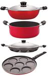 Nirlon Aluminium Non Stick Cooking Pots & Pans Set of 4-Pices (DKD(B)_UP7_AP12_CS24)