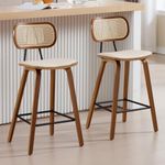 Wahson Modern Bar Stools Set of 2 Rattan Counter Breakfast Chairs for Kitchen Islands Bar Chairs with Wooden Legs, High Stools for Home Bar, Beige