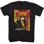 Saw Horror Movie T Shirt Jigsaw Comic Book Adult Short Sleeve T Shirts Vintage Style Graphic Tees Men, Black, X-Large