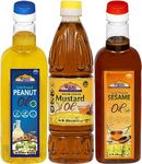 Rani Premium Oils Combo Set of 3 - Peanut Oil, Mustard Oil, Sesame Oil 16.9 Ounce (500ml) ~ Cold Pressed | 100% Natural | NON-GMO | Kosher | Vegan | Gluten Free