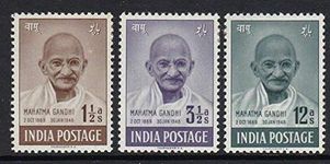 India 1948 Death Of Mahatma Gandhi First 3 Stamps Mint Hinged Set Rare, Multicolor