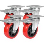 Taylor & Brown 4 x Heavy Duty Swivel Castor Wheels with 2 Brakes - 100mm up to 700KG - 360° Transport Caster for Furniture - Rubbered Trolley Wheels – 4” Red Castors