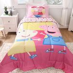 Peppa Pig Twin Bedding Set EXPRESSIONS (4 Piece Set, Bed in a Bag) Includes Reversible Comforter, Flat Sheet, Fitted Sheet and Pillowcase (Official Peppa Pig Product)